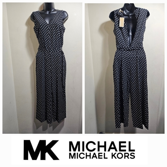 Michael Kors Sleeveless Jumpsuit Crop Pants 4 Black White Polka - Picture 3 of 9